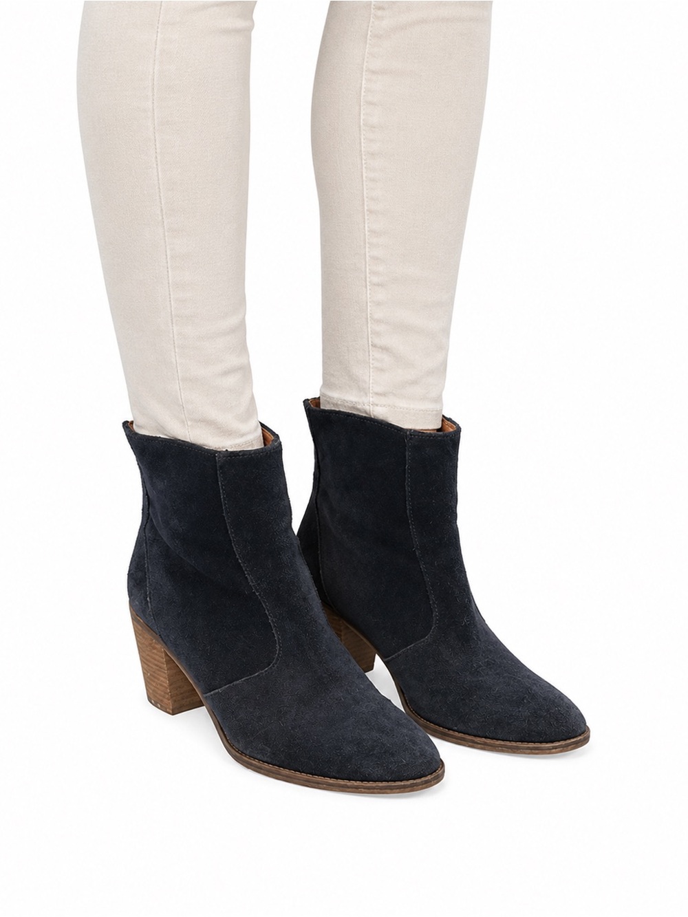 Size 10 Madewell B5422 Navy Blue Suede Zip Back Heeled Ankle Boots Leather